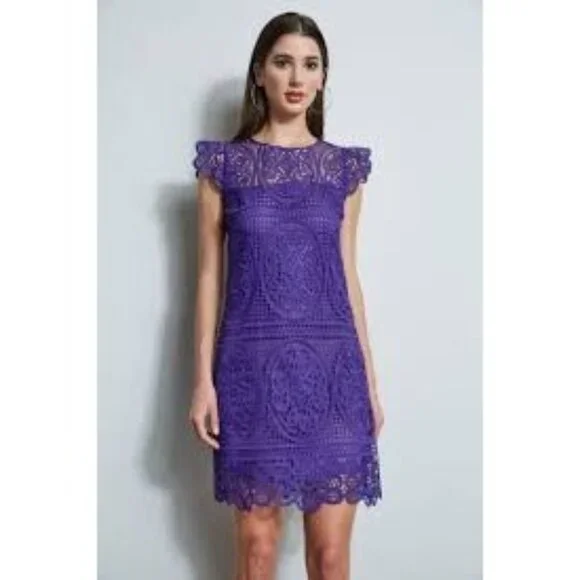 Elie Tahari | Dresses | Elie Tahari Plum Lace Fit Flare Sleeveless Dress  Size 6 Elegant Design | Poshmark